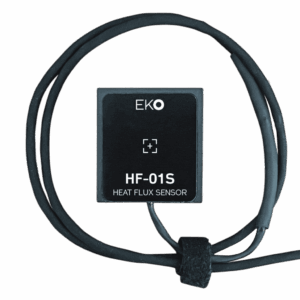 HF-01S heat flux sensor with attached cable and compact square design.